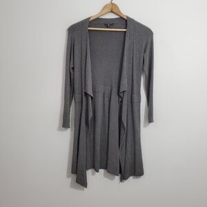 Eileen Fisher Solid Gray Open Front Cardigan